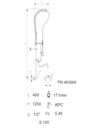 Grifo ducha mural dos aguas monomando con caño