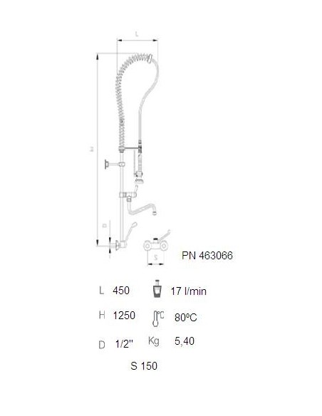 Grifo ducha mural dos aguas monomando con caño