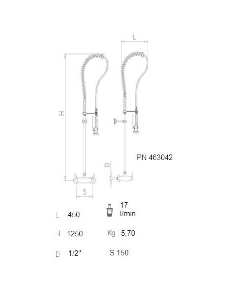 Grifo ducha mural dos aguas 1/4 de vuelta con levas