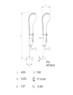 Grifo ducha mural dos aguas 1/4 de vuelta con levas con caño 2