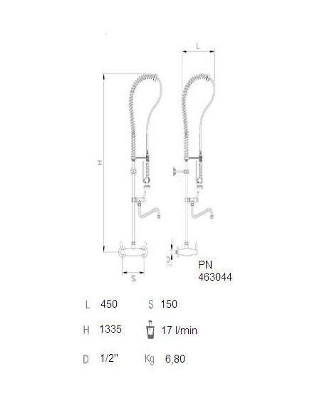 Grifo ducha mural dos aguas 1/4 de vuelta con levas con caño