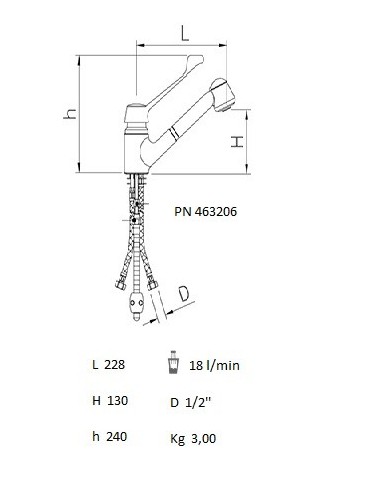 Grifo de sobremesa, monomando codo, 2 aguas y ducha extensible