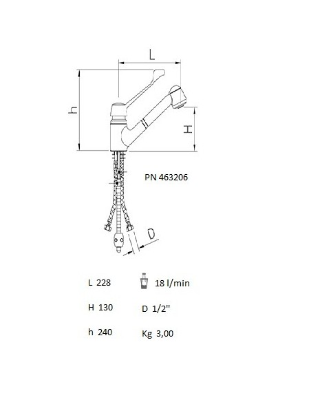 Grifo de sobremesa, monomando codo, 2 aguas y ducha extensible