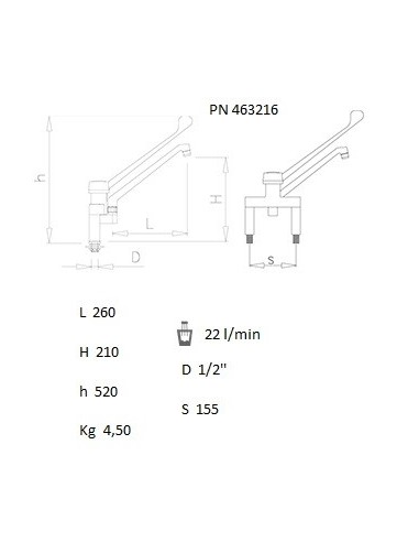 Grifo de sobremesa serie monoblock-elevado, monomando de codo dos aguas