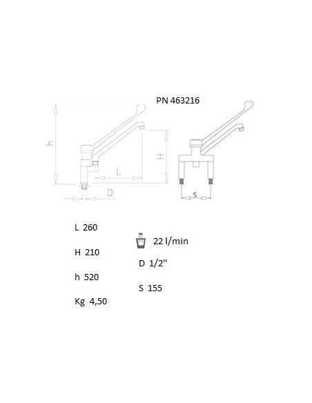 Grifo de sobremesa serie monoblock-elevado, monomando de codo dos aguas