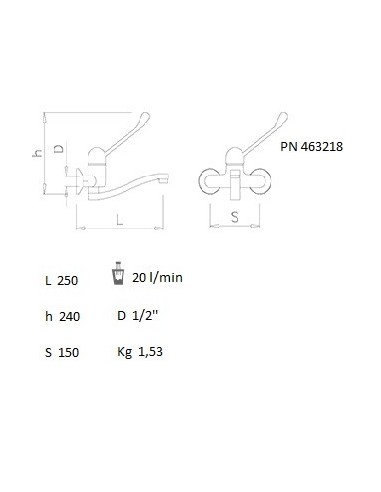 Grifo mural monomando de codo dos aguas