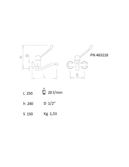 Grifo mural monomando de codo dos aguas