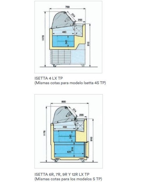 Vitrina Heladería ISETTA 4 S TP Cristal Recto 824x760x1176mm ISA