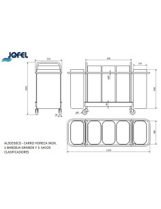 CARRO HORECA INOX 1 BANDEJA GRANDE Y 5 SACOS CLASIFICADORES AL50550CS 2