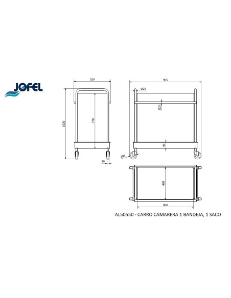 Carro camarera 1 Bandeja, 1 Saco AL50550