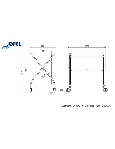 Carro Camarera Metálico X Gigante Inox y 1 Bolsa de 342 Lts AL50600