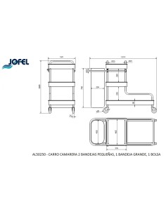 Carro Camarera Metálico 2 Bandejas Pequeñas, 1 Bandeja Grande y 1 Bolsa AL50250 2