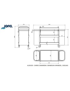 Carro Camarera Metálico 3 Bandejas Grandes y 2 Bolsas AL50150 2