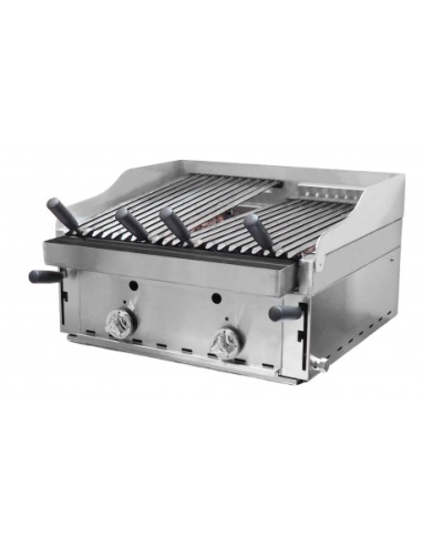 Barbacoa de 60 con parrilla elevable en acero inoxidable y parrillas vascas pavonadas