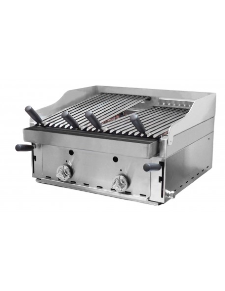 Barbacoa de 60 con parrilla elevable en acero inoxidable y parrillas vascas pavonadas