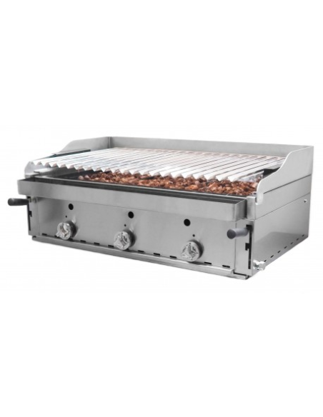 Barbacoa de 90 con parrilla elevable en acero inox y parrillas vascas pavonadas