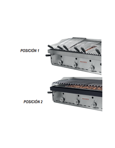 BARBACOA GAS PIEDRA VOLCÁNICA 1250X600X360 MM CON PARRILLAS ELEVABLES Y PARILLAS VASCAS PAVONADAS