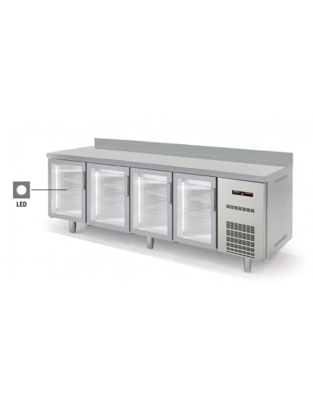 Bajo-mostrador Refrigerado GN 1/1 Speed 4 Puertas Cristal LED 2245x700x850 mm Docriluc