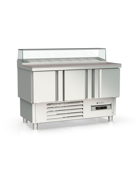 Mesa Fría para Ensaladas GN1/1 SALADETTE 3 Puertas - Cúpula Acristalada 1375x700x890 mm