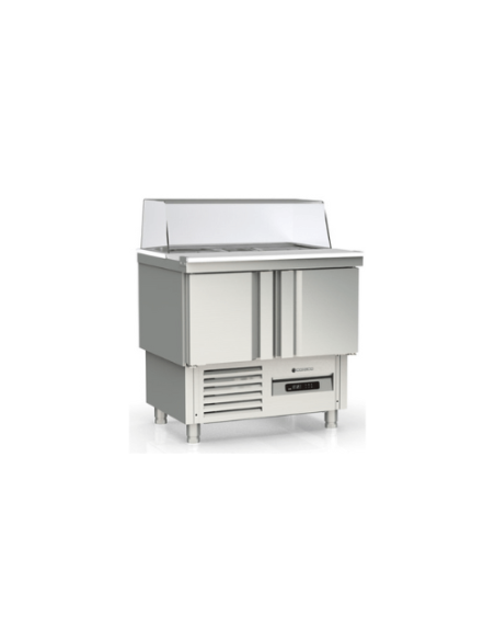 Mesa Fría para Ensaladas GN1/1 SALADETTE Encimera abierta 2 puertas Cúpula acristalada 925x700x890