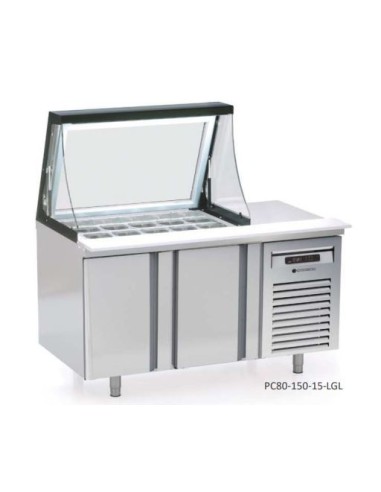 Mesa de preparación con tapa cristal elevable pequeña PC80-150-15-LGL
