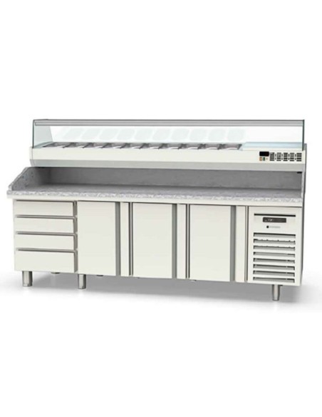 Mesa fría PIZZA cajónes neutros 3 puertas 2245x700x850