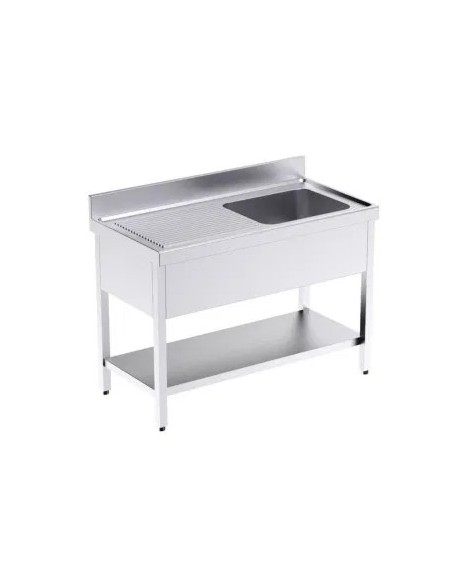 Fregadero con Bastidor  y Estante de Acero Inox. Posición Derecha de 1400 x 700 Eratos