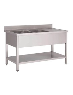 Fregadero Doble con Bastidor  y Estante de Acero Inox. Posición Izquierda de 1800 x 600 Eratos