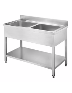 Fregadero Doble con Bastidor  y Estante de Acero Inox. de 1200 x 600 Eratos