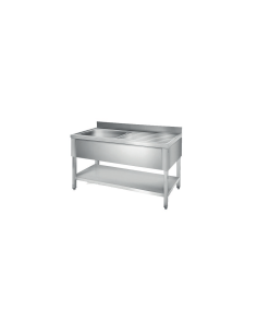Fregadero Industrial Desmontable 1500x600mm 1 Seno Izquierda 400x400x250mm Con Bancada. 1 Estante HSEU Inox