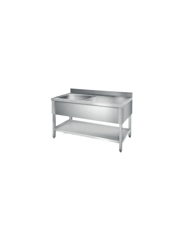 Fregadero Industrial Desmontable 1500x600mm 1 Seno Izquierda 400x400x250mm Con Bancada. 1 Estante HSEU Inox