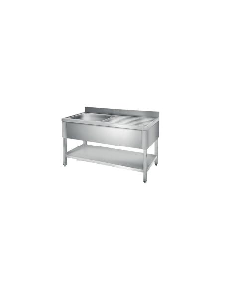 Fregadero Industrial Desmontable 1500x600mm 1 Seno Izquierda 400x400x250mm Con Bancada. 1 Estante HSEU Inox